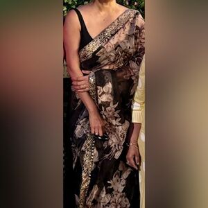 Elegant Black organza Floral Saree